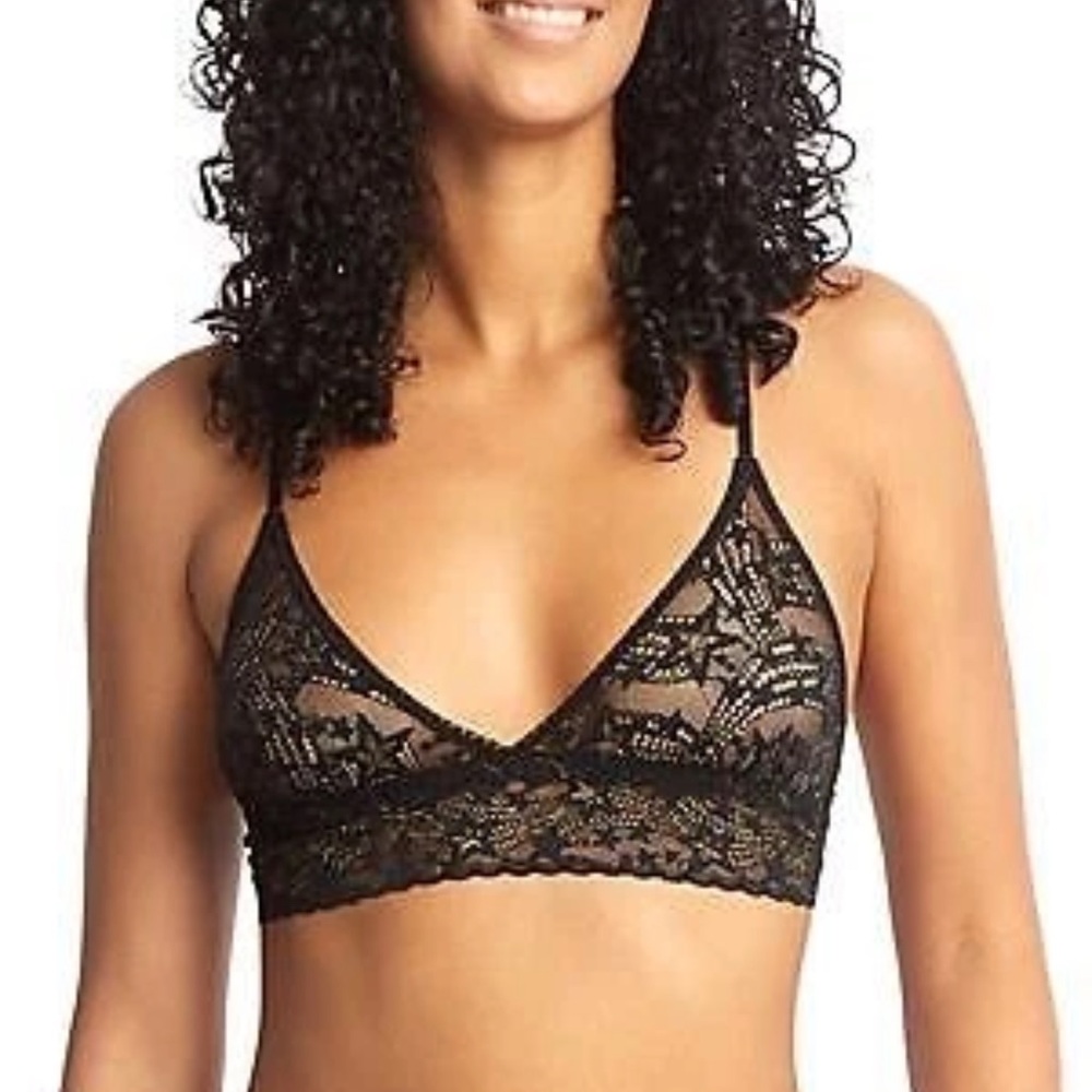 Hanky Panky Women's Black / Gold Night Fever Star Lace Triangle Bralette Size S